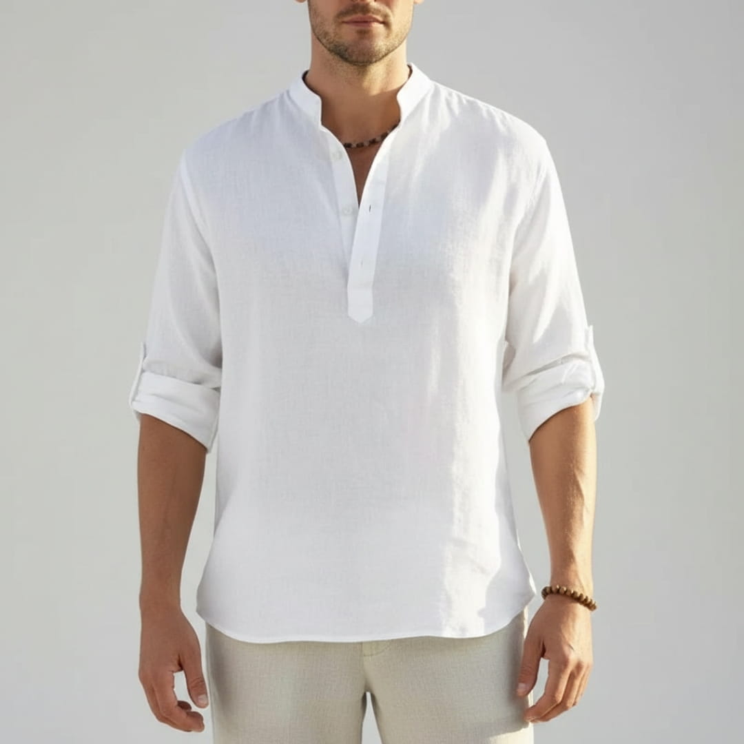 Bensar Men's Linen Shirt – Lightweight Relaxed Long Sleeve Top