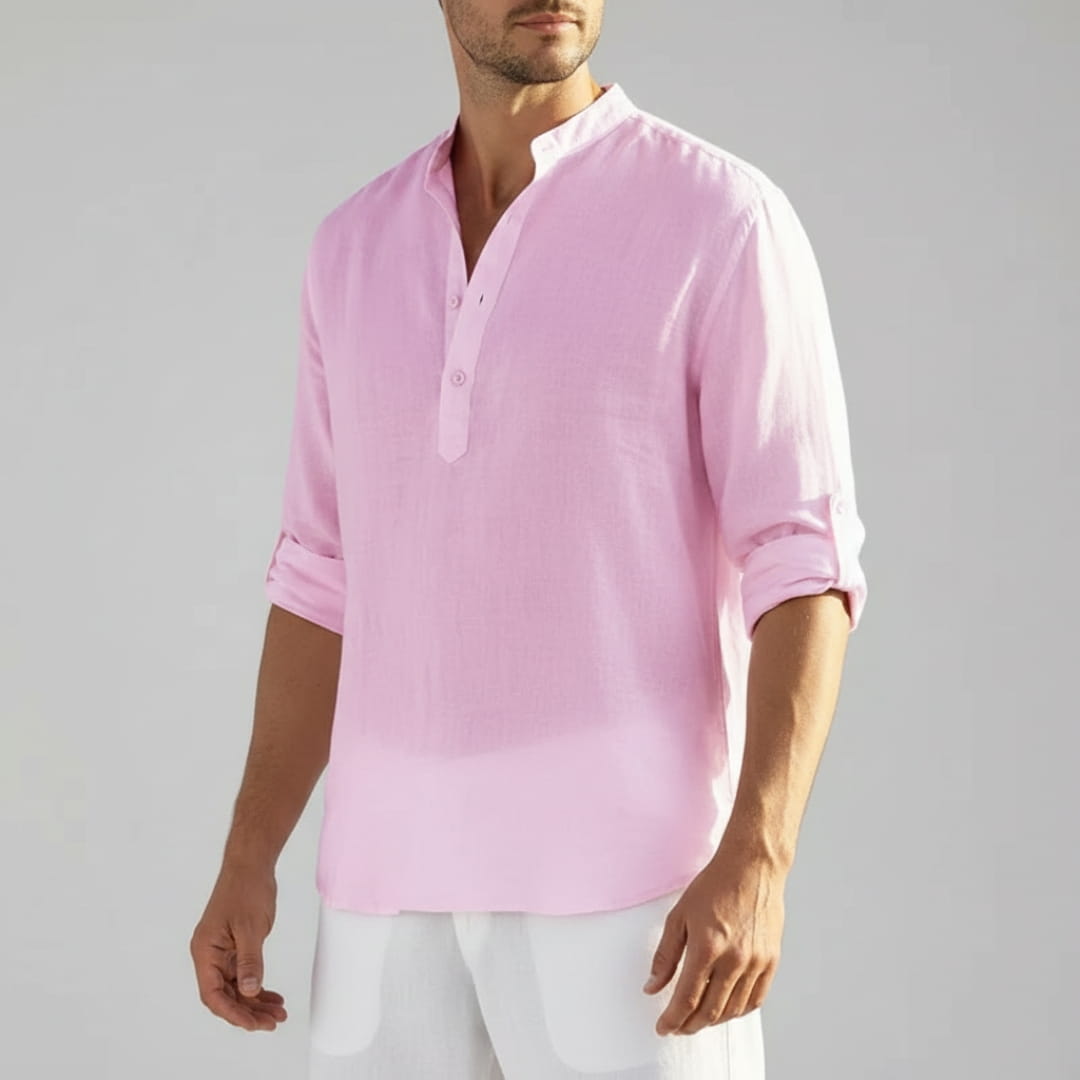 Bensar Men's Linen Shirt – Lightweight Relaxed Long Sleeve Top