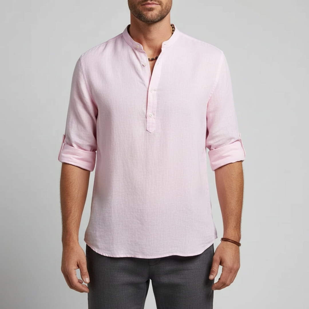 Bensar Men's Linen Shirt – Lightweight Relaxed Long Sleeve Top
