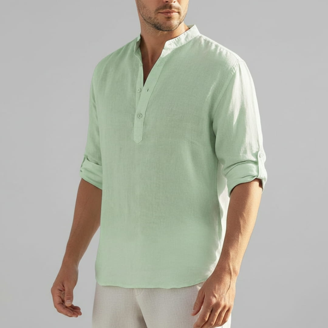 Bensar Men's Linen Shirt – Lightweight Relaxed Long Sleeve Top