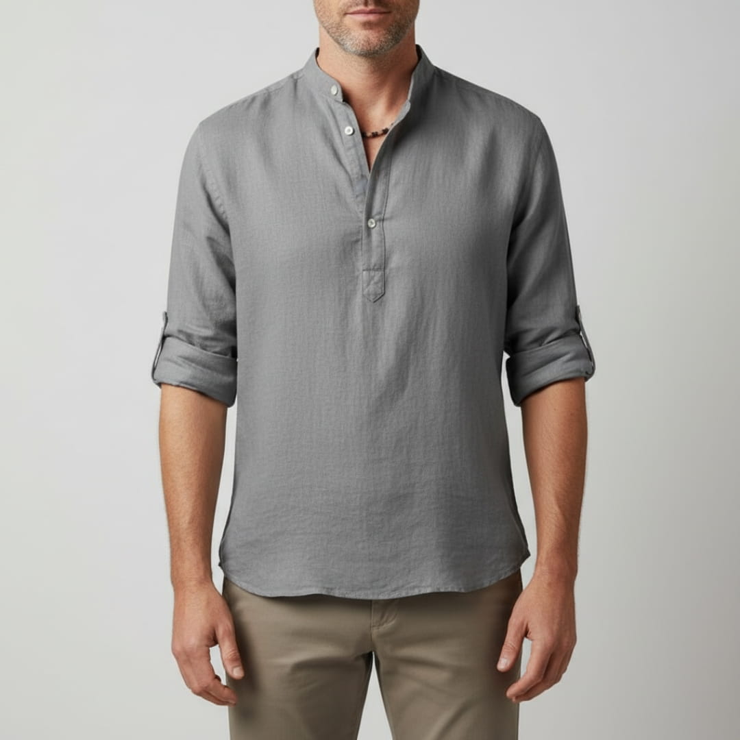 Bensar Men's Linen Shirt – Lightweight Relaxed Long Sleeve Top