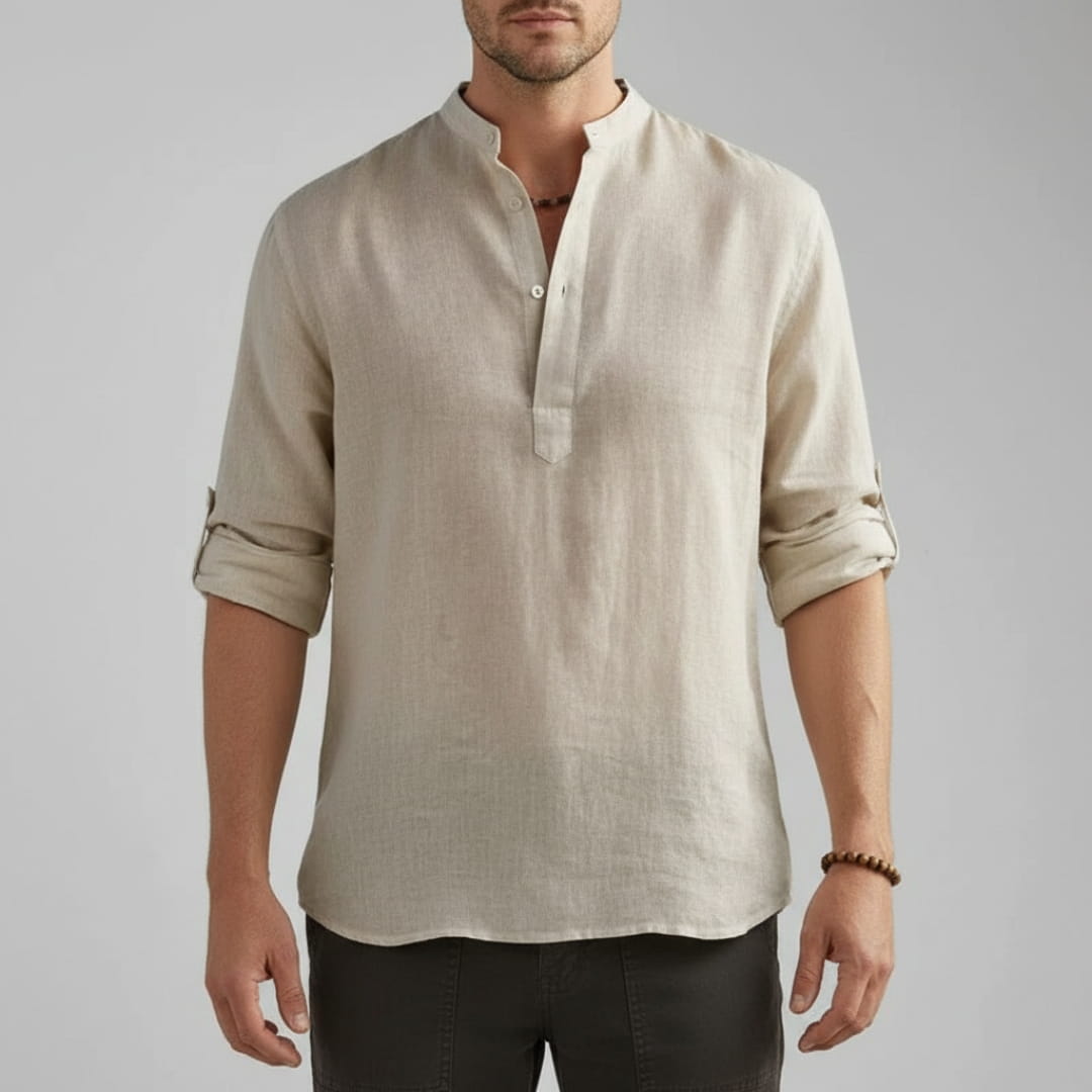 Bensar Men's Linen Shirt – Lightweight Relaxed Long Sleeve Top