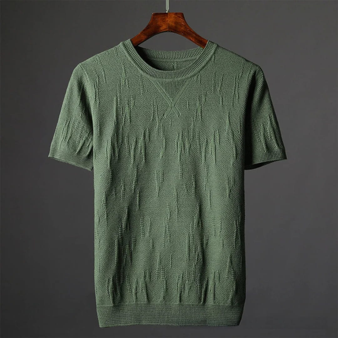 Nathaniel Men’s Textured Knit T-Shirt – Mercerised Cotton with Ribbed Crewneck