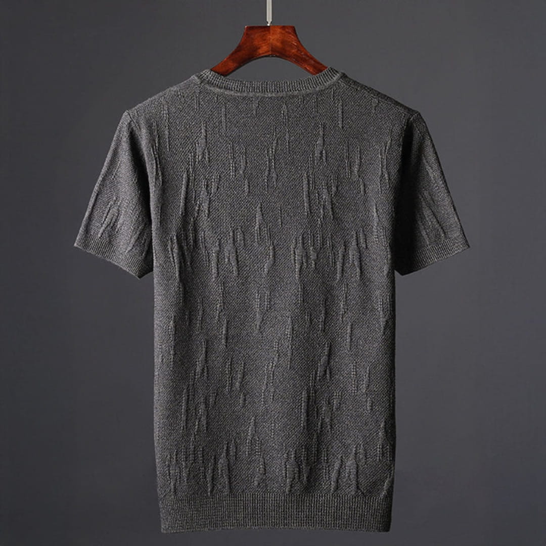 Nathaniel Men’s Textured Knit T-Shirt – Mercerised Cotton with Ribbed Crewneck