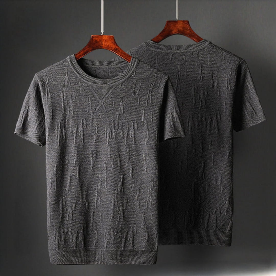 Nathaniel Men’s Textured Knit T-Shirt – Mercerised Cotton with Ribbed Crewneck