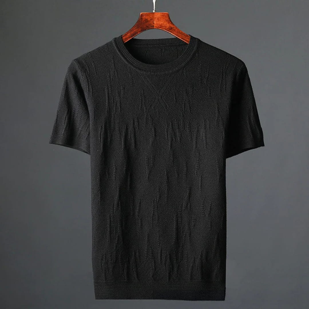 Nathaniel Men’s Textured Knit T-Shirt – Mercerised Cotton with Ribbed Crewneck