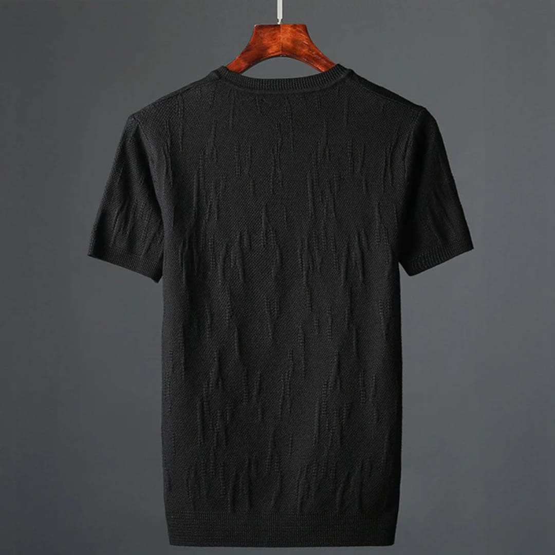 Nathaniel Men’s Textured Knit T-Shirt – Mercerised Cotton with Ribbed Crewneck