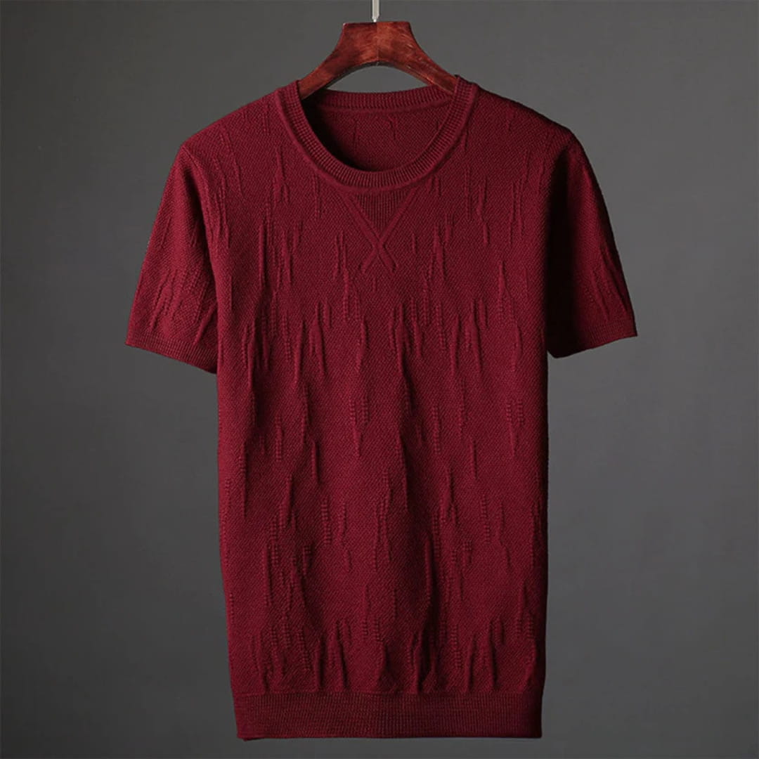 Nathaniel Men’s Textured Knit T-Shirt – Mercerised Cotton with Ribbed Crewneck