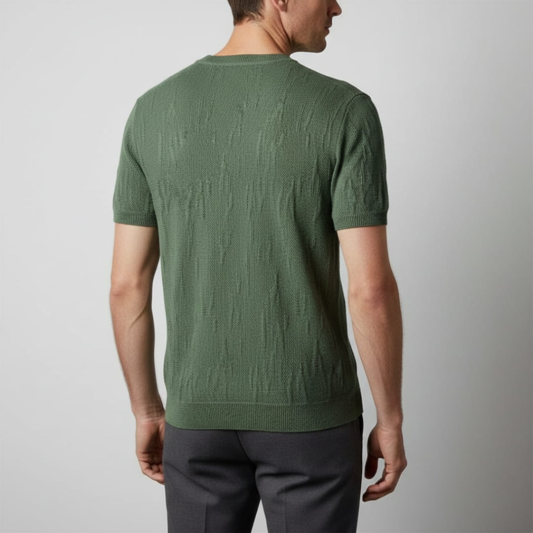 Nathaniel Men’s Textured Knit T-Shirt – Mercerised Cotton with Ribbed Crewneck