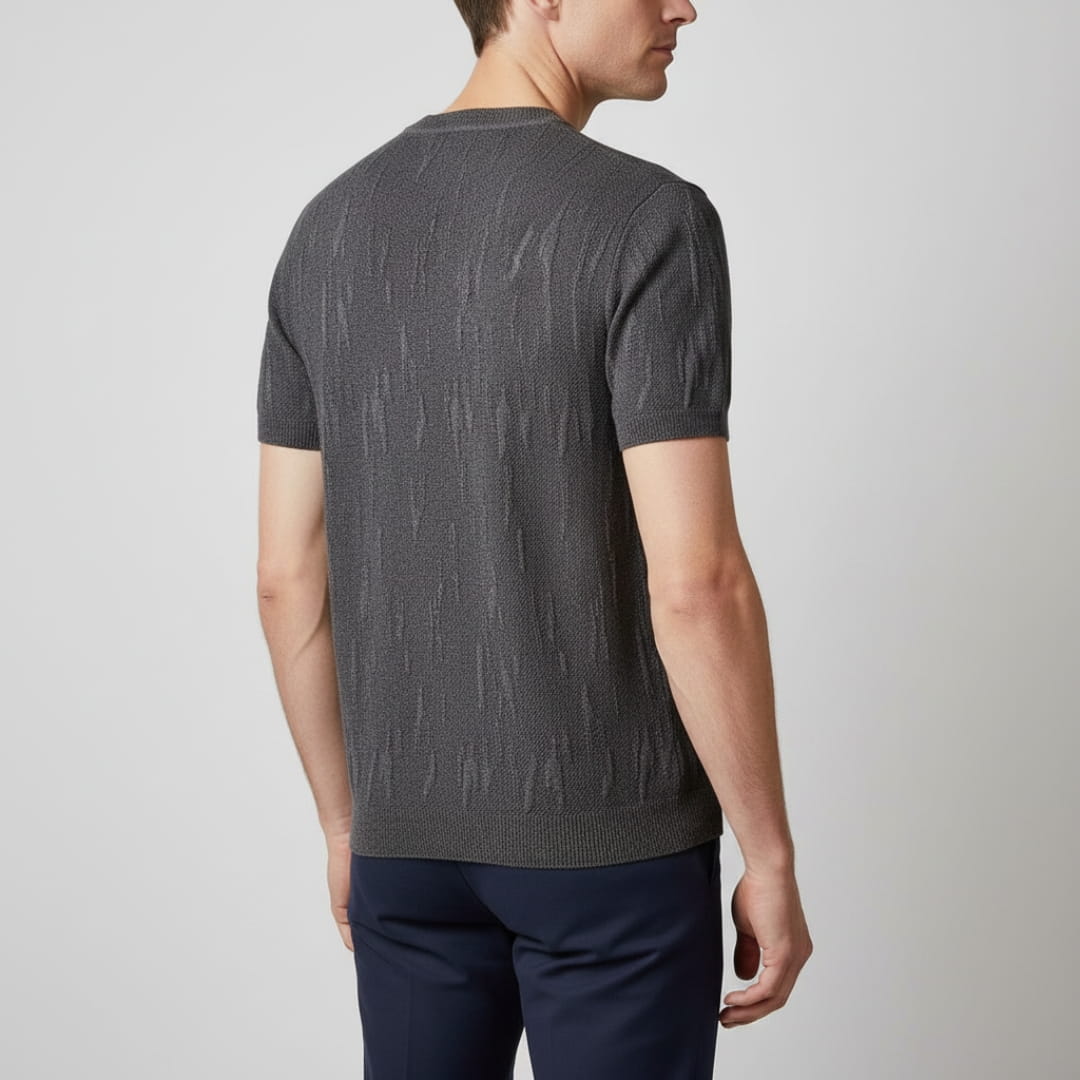 Nathaniel Men’s Textured Knit T-Shirt – Mercerised Cotton with Ribbed Crewneck