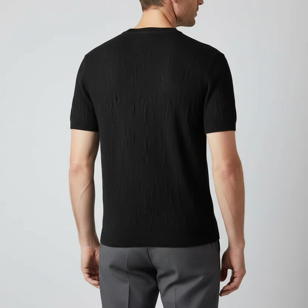Nathaniel Men’s Textured Knit T-Shirt – Mercerised Cotton with Ribbed Crewneck