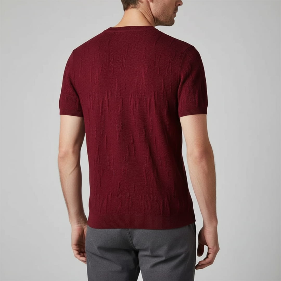 Nathaniel Men’s Textured Knit T-Shirt – Mercerised Cotton with Ribbed Crewneck