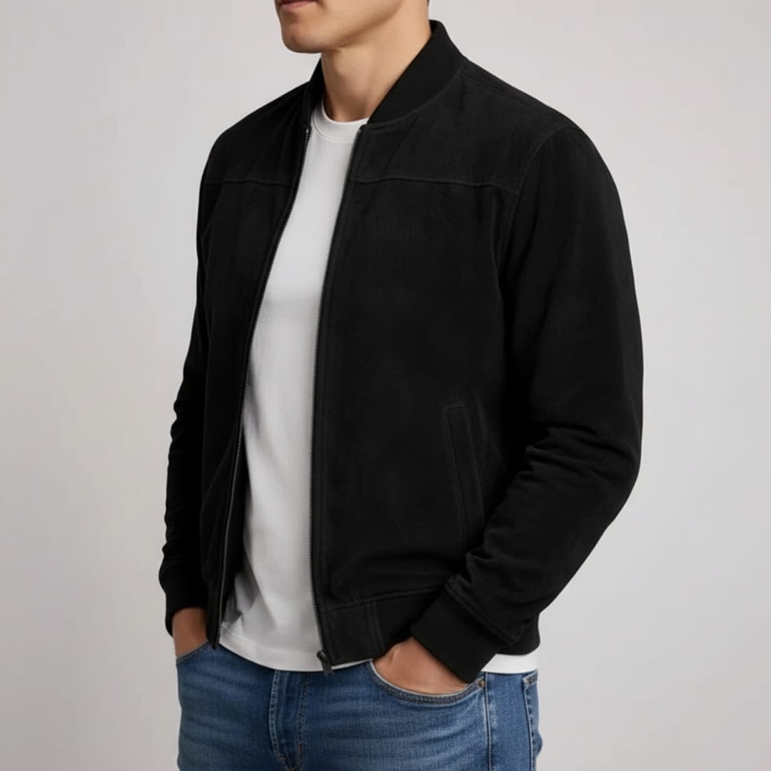 Quentin Lightweight Suede Bomber Jacket – Casual Vintage Zip Outerwear Layer