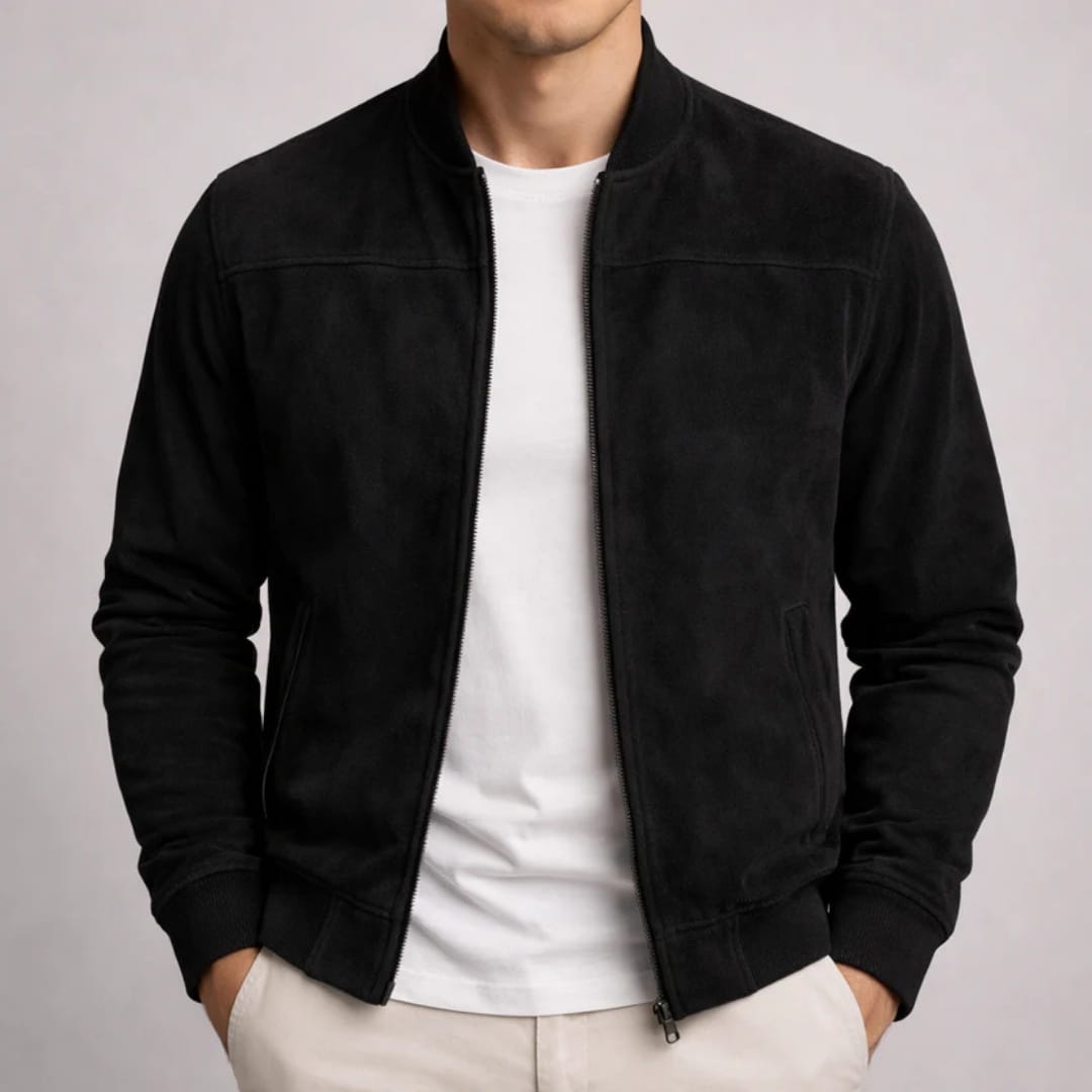 Quentin Lightweight Suede Bomber Jacket – Casual Vintage Zip Outerwear Layer