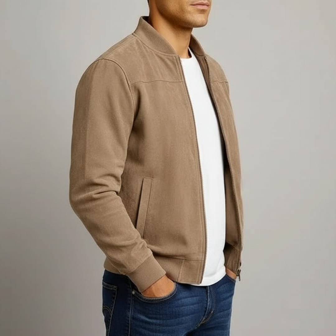 Quentin Lightweight Suede Bomber Jacket – Casual Vintage Zip Outerwear Layer