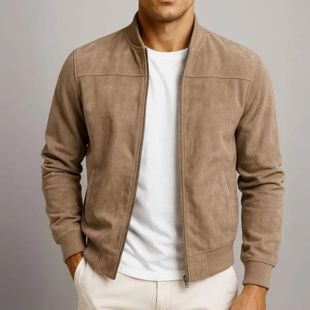 Quentin Lightweight Suede Bomber Jacket – Casual Vintage Zip Outerwear Layer