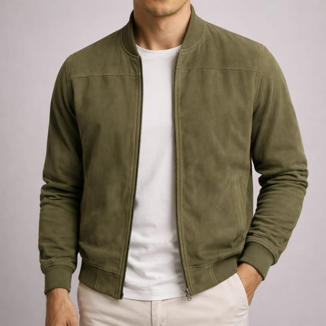 Quentin Lightweight Suede Bomber Jacket – Casual Vintage Zip Outerwear Layer