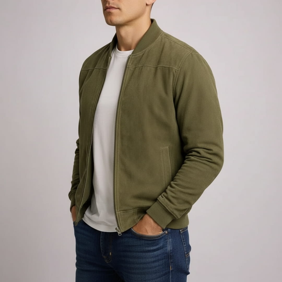 Quentin Lightweight Suede Bomber Jacket – Casual Vintage Zip Outerwear Layer