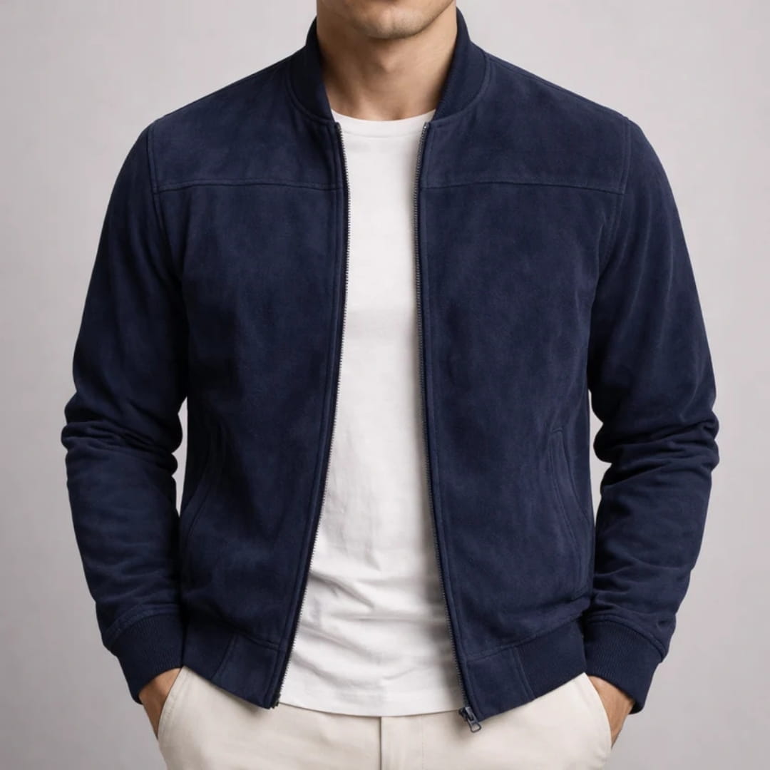 Quentin Lightweight Suede Bomber Jacket – Casual Vintage Zip Outerwear Layer
