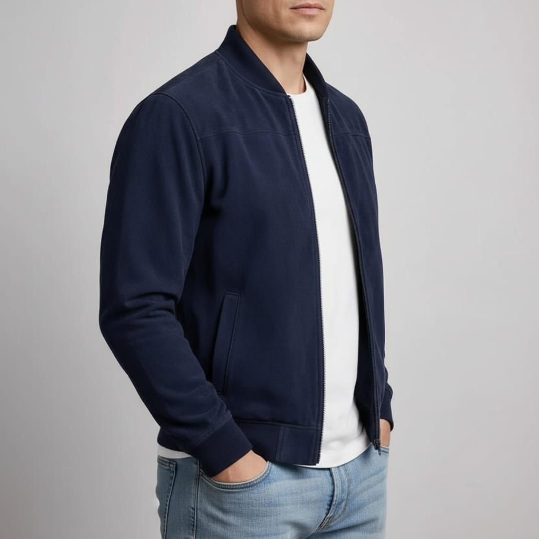 Quentin Lightweight Suede Bomber Jacket – Casual Vintage Zip Outerwear Layer