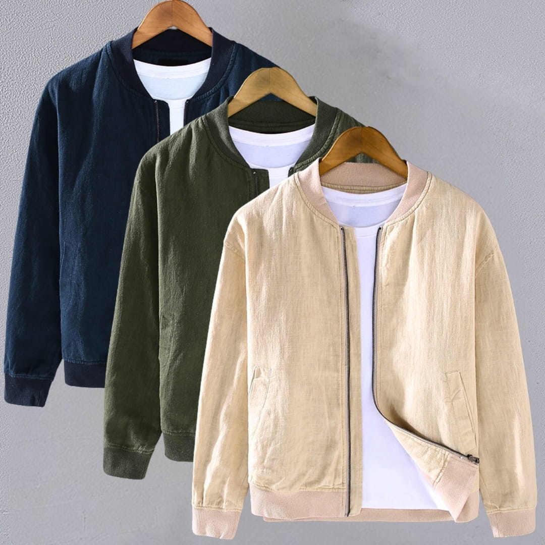 Nelson Linen Blend Bomber Jacket – Zip-Up Lightweight Casual Outerwear