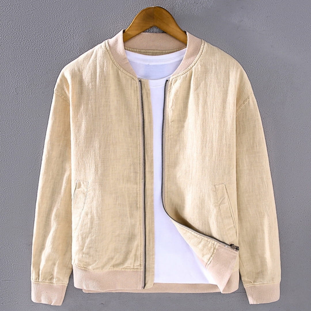Nelson Linen Blend Bomber Jacket – Zip-Up Lightweight Casual Outerwear