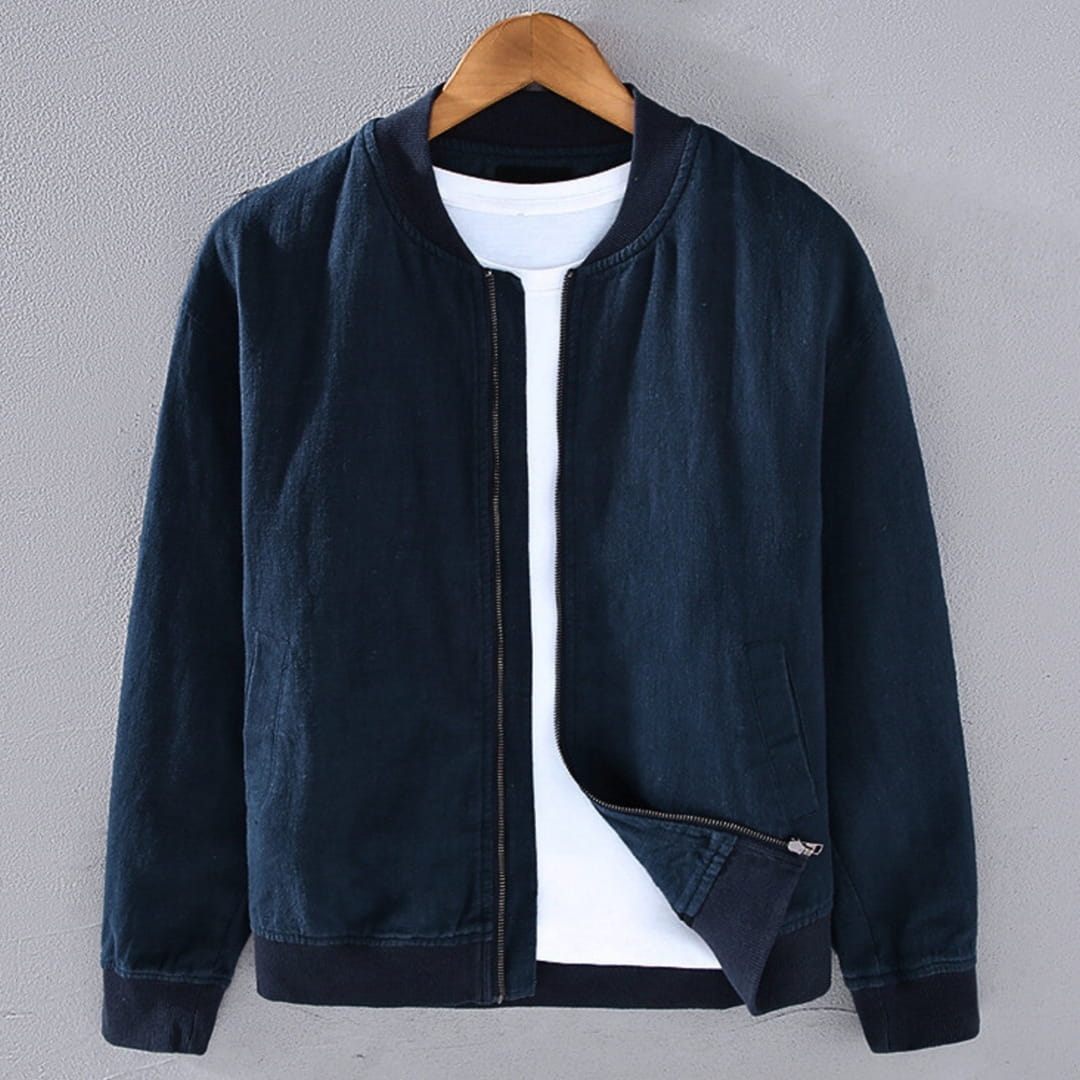 Nelson Linen Blend Bomber Jacket – Zip-Up Lightweight Casual Outerwear