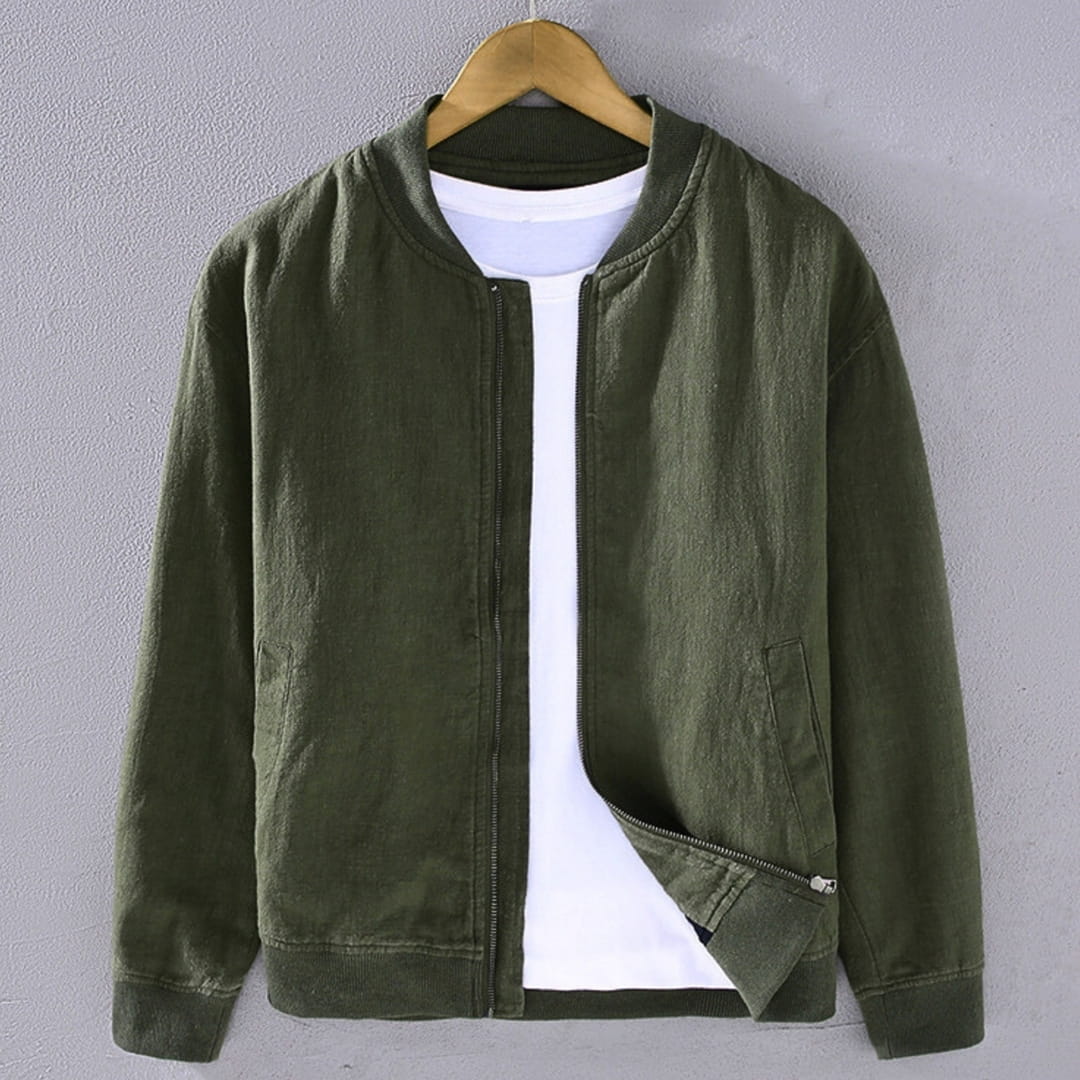Nelson Linen Blend Bomber Jacket – Zip-Up Lightweight Casual Outerwear