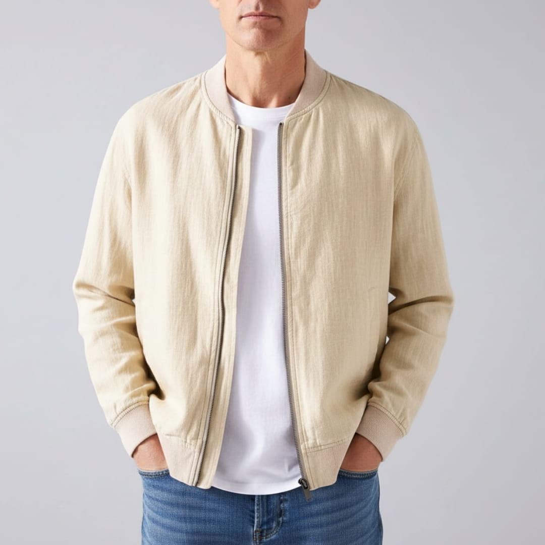 Nelson Linen Blend Bomber Jacket – Zip-Up Lightweight Casual Outerwear