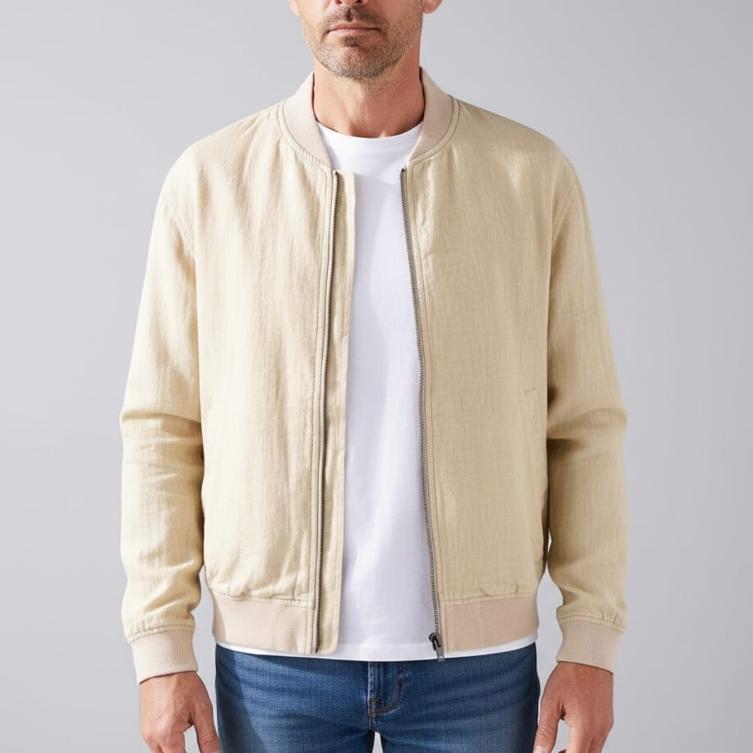Nelson Linen Blend Bomber Jacket – Zip-Up Lightweight Casual Outerwear