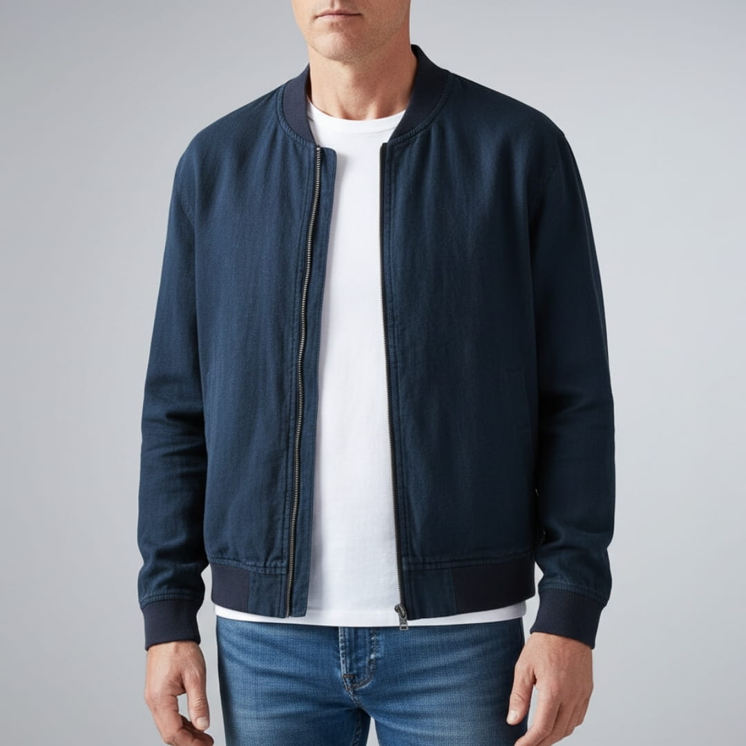 Nelson Linen Blend Bomber Jacket – Zip-Up Lightweight Casual Outerwear