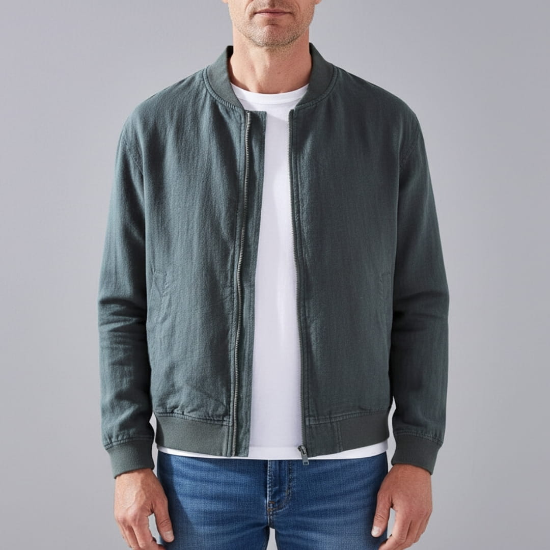 Nelson Linen Blend Bomber Jacket – Zip-Up Lightweight Casual Outerwear