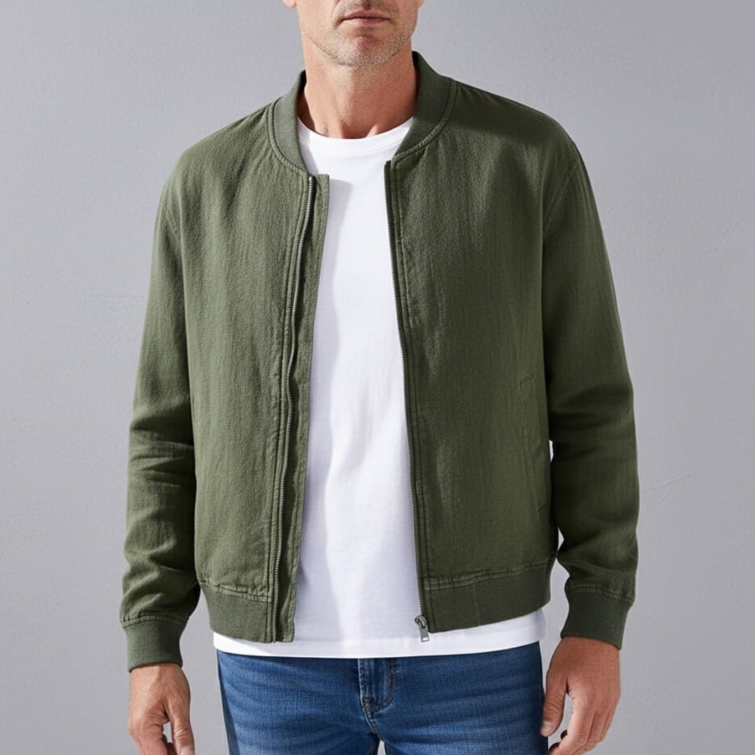 Nelson Linen Blend Bomber Jacket – Zip-Up Lightweight Casual Outerwear