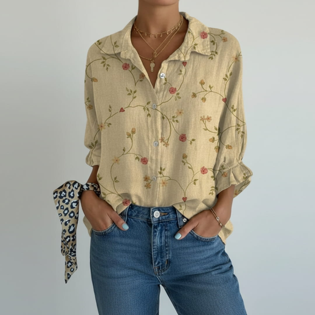 Adelaide Linen Shirt – Artistic Floral Print Women’s Linen Shirt
