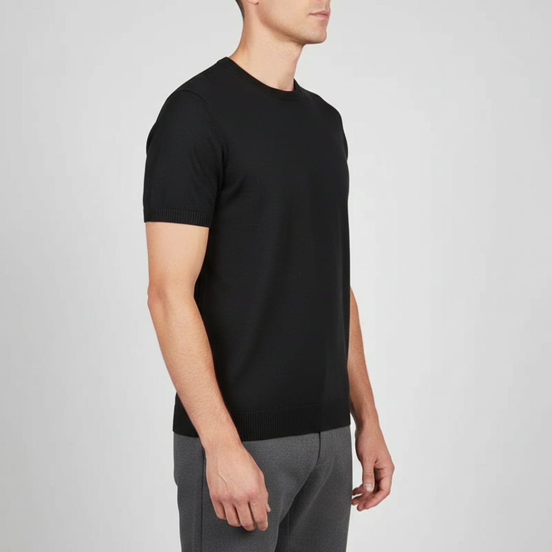 Gabriel Men’s Knit T-Shirt – Mercerised Cotton Blend with Ribbed Crewneck