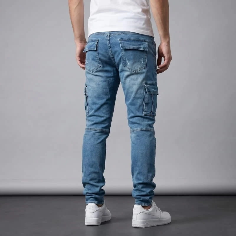 Matteo Stretch Cargo Jeans – Slim Tapered Utility Streetwear Denim Trousers
