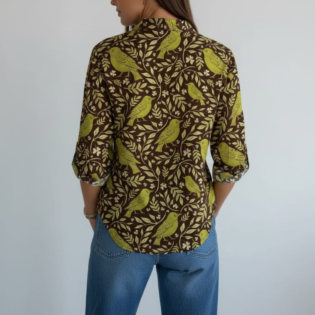 Adelaide Linen Shirt – Artistic Floral Print Women’s Linen Shirt