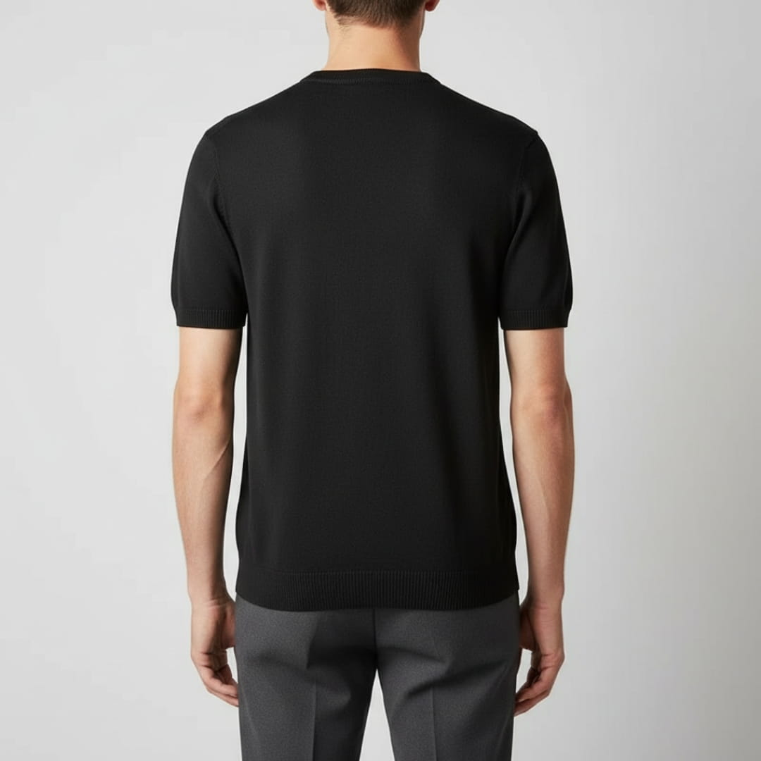 Gabriel Men’s Knit T-Shirt – Mercerised Cotton Blend with Ribbed Crewneck