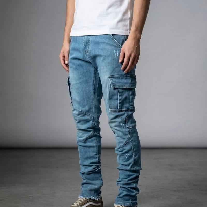 Matteo Stretch Cargo Jeans – Slim Tapered Utility Streetwear Denim Trousers