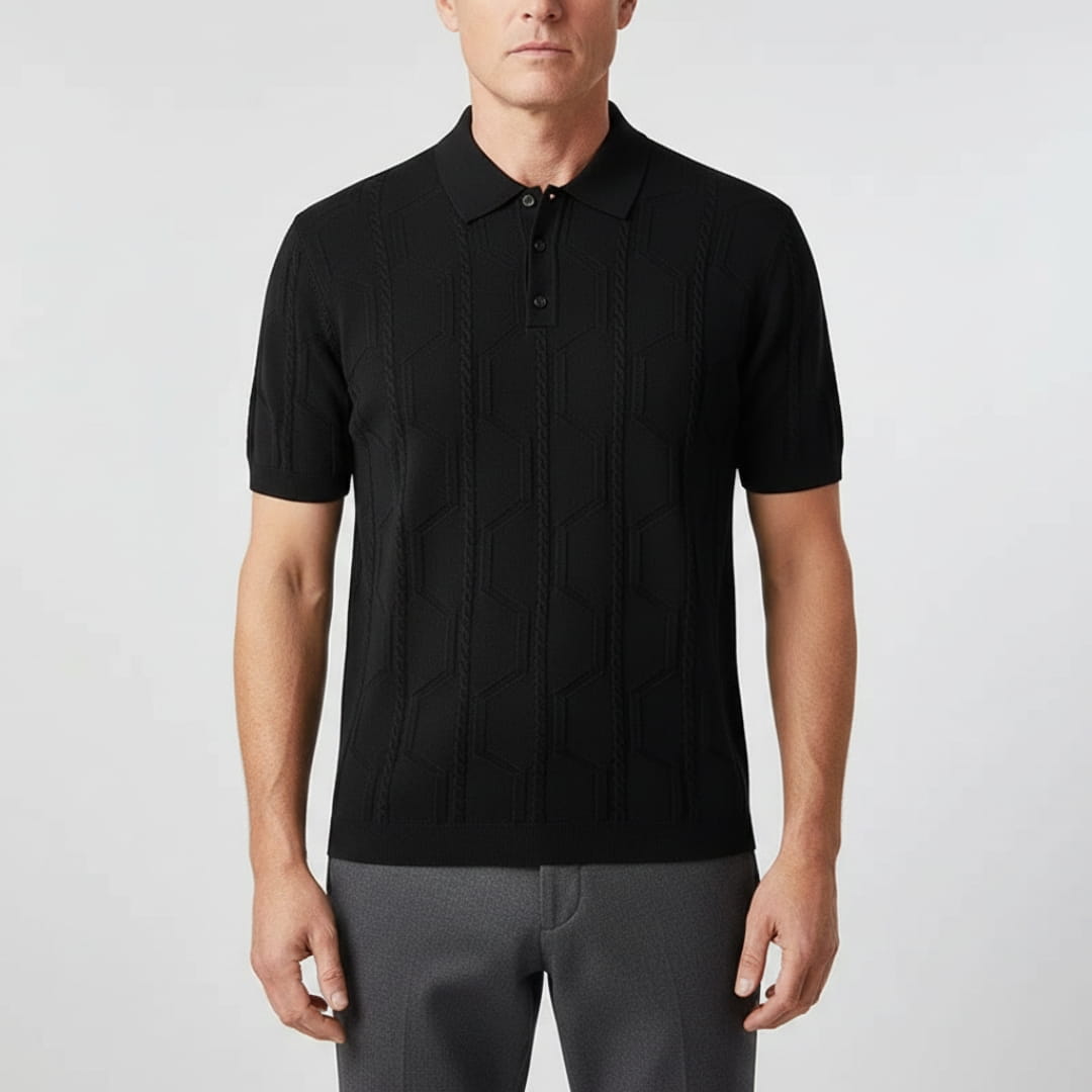 Marco Men’s Jacquard Polo Shirt – Viscose Cotton Blend with Relaxed Fit