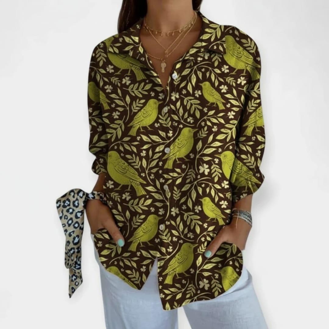 Adelaide Linen Shirt – Artistic Floral Print Women’s Linen Shirt