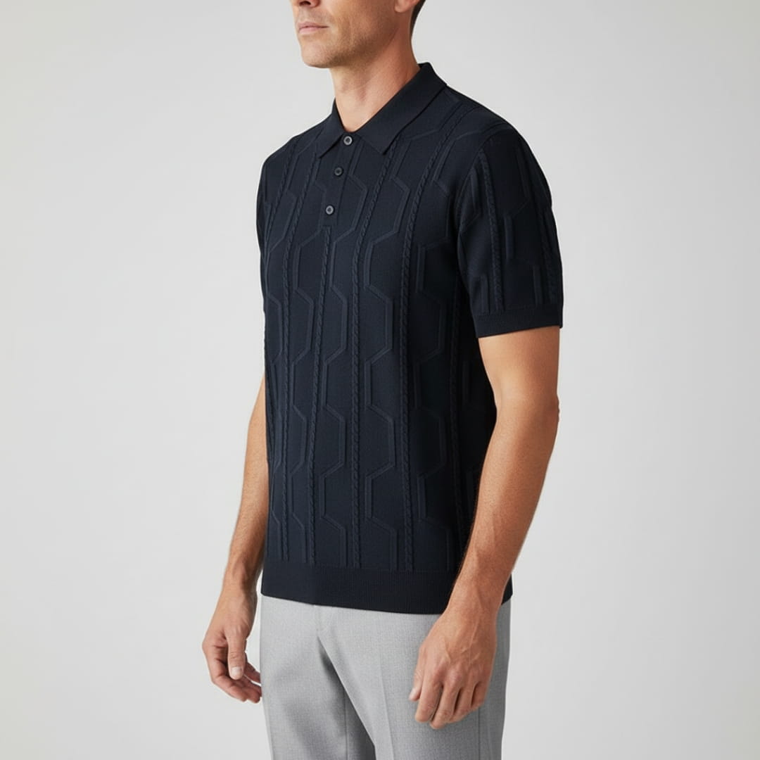 Marco Men’s Jacquard Polo Shirt – Viscose Cotton Blend with Relaxed Fit