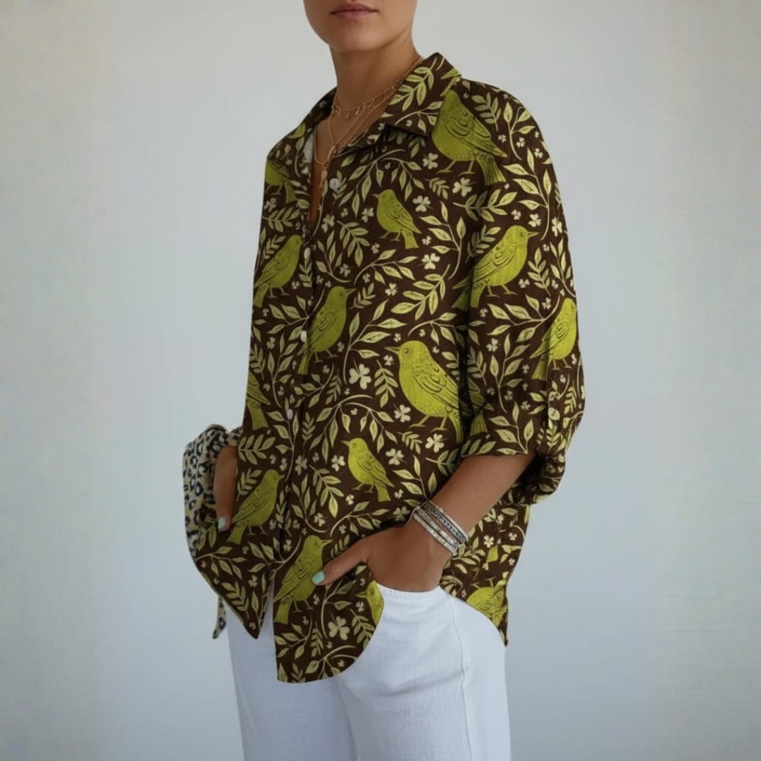 Adelaide Linen Shirt – Artistic Floral Print Women’s Linen Shirt
