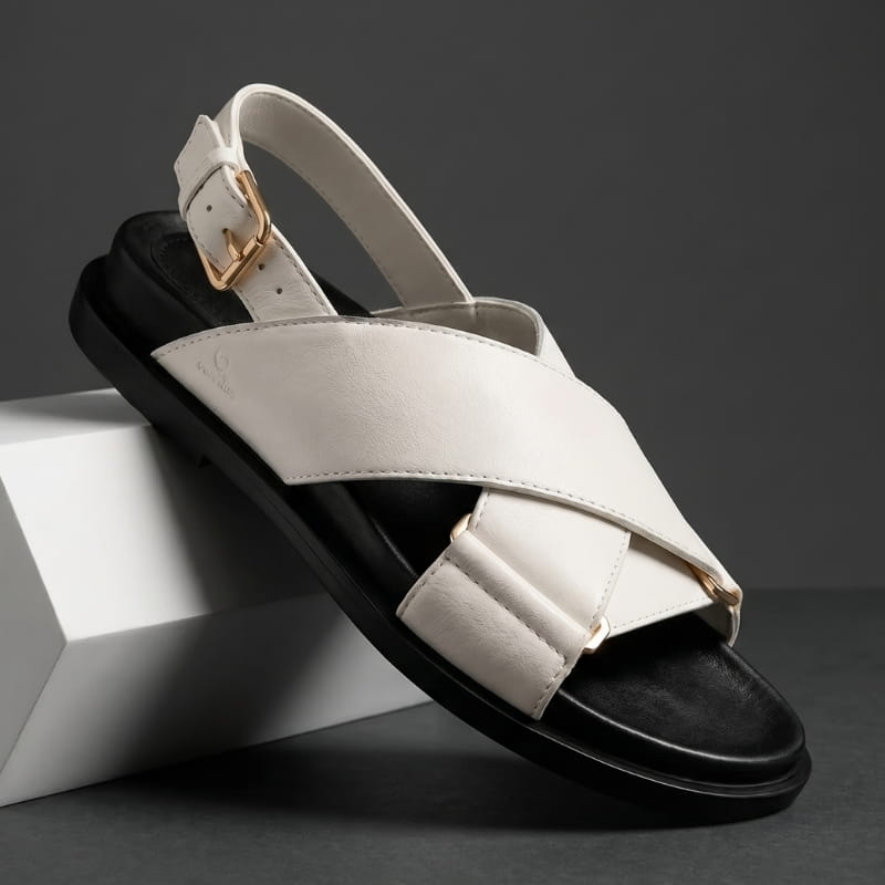 Bettina Leather Slingback Sandals – Cushioned Comfort Flat Summer Footwear