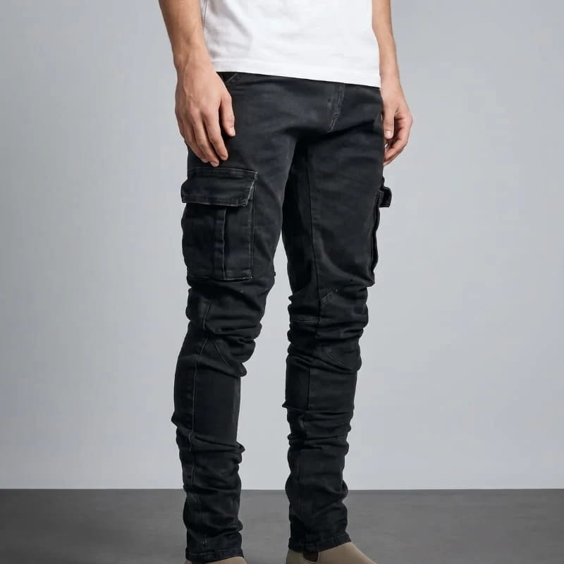 Matteo Stretch Cargo Jeans – Slim Tapered Utility Streetwear Denim Trousers