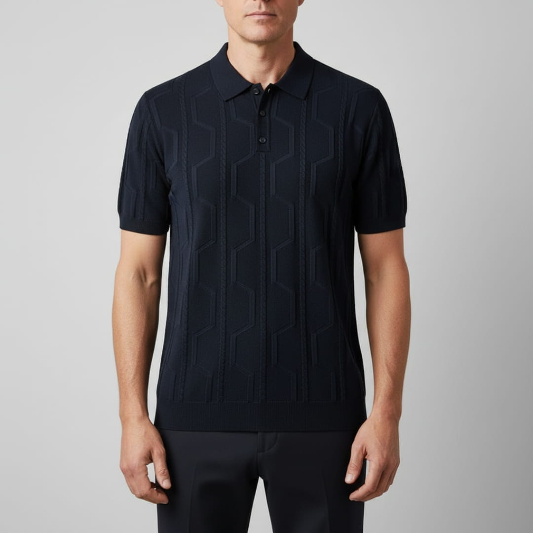 Marco Men’s Jacquard Polo Shirt – Viscose Cotton Blend with Relaxed Fit