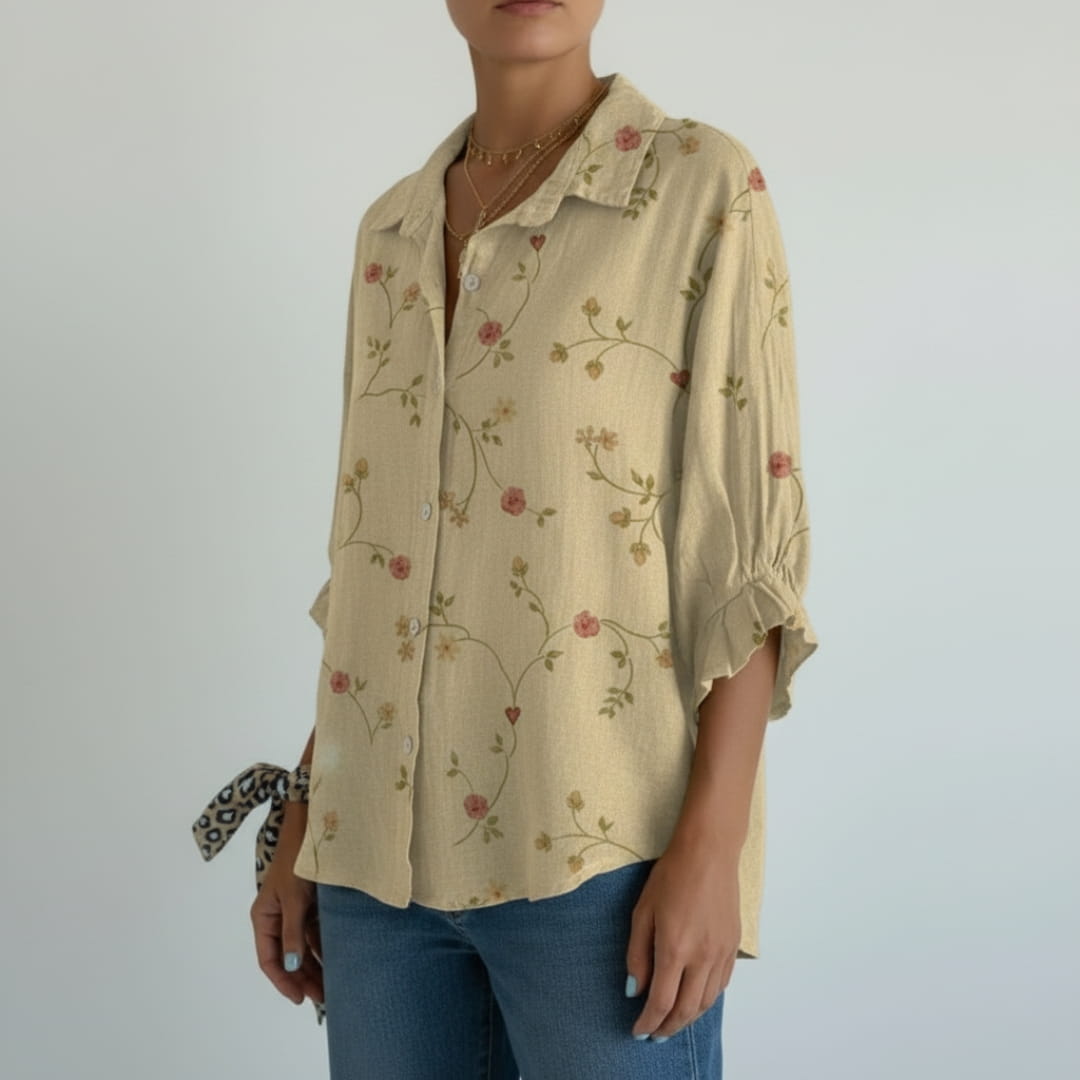 Adelaide Linen Shirt – Artistic Floral Print Women’s Linen Shirt