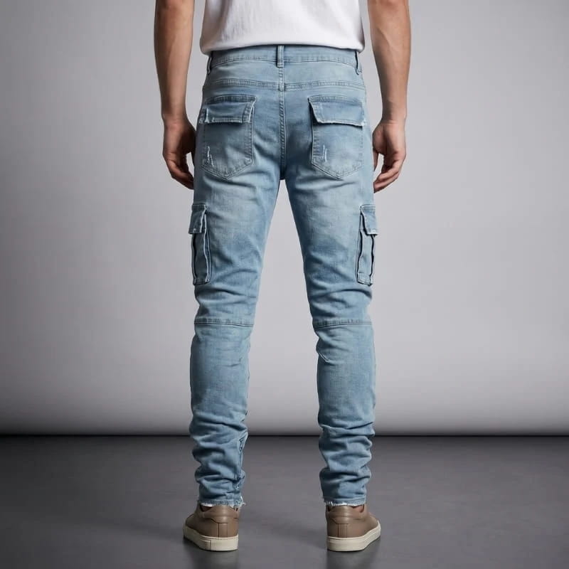 Matteo Stretch Cargo Jeans – Slim Tapered Utility Streetwear Denim Trousers