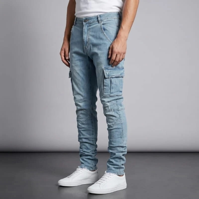 Matteo Stretch Cargo Jeans – Slim Tapered Utility Streetwear Denim Trousers