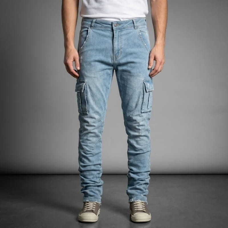 Matteo Stretch Cargo Jeans – Slim Tapered Utility Streetwear Denim Trousers
